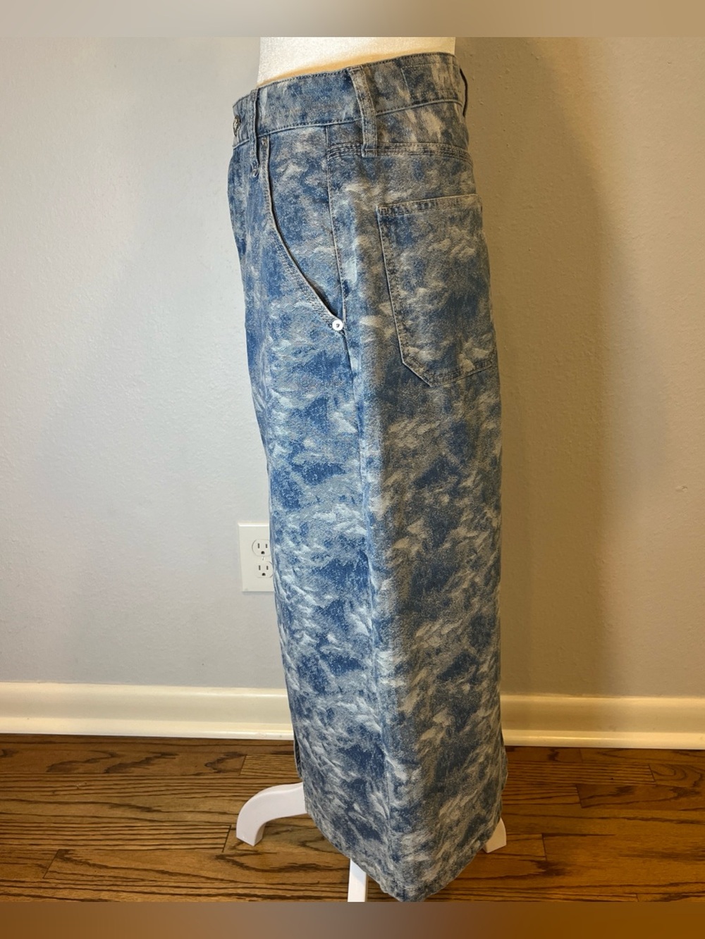 rag & bone Sid Jacquard Denim Midi Skirt Textured Blue 27 Boho Chic Front Slit - Picture 4 of 11